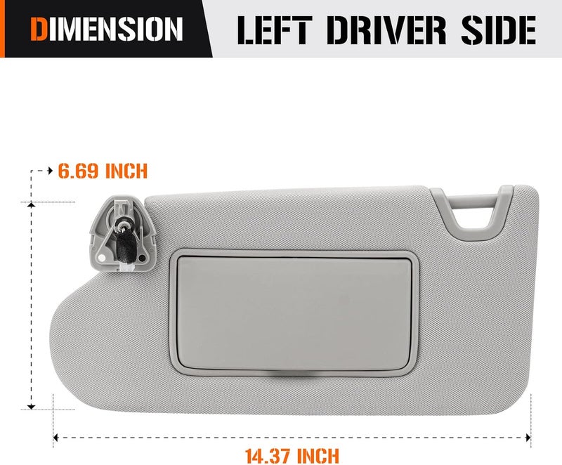 AEagle Sun Visor with Vanity Light for 2013-2018 Nissan Altima Without Sunroof, Left Driver Side Gray Sunvisor Replacement 96401-3TA2A - Image 5